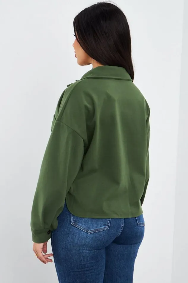 Women Veste Courte Kaki En Sudine Khaki Brentiny Paris White Tops
