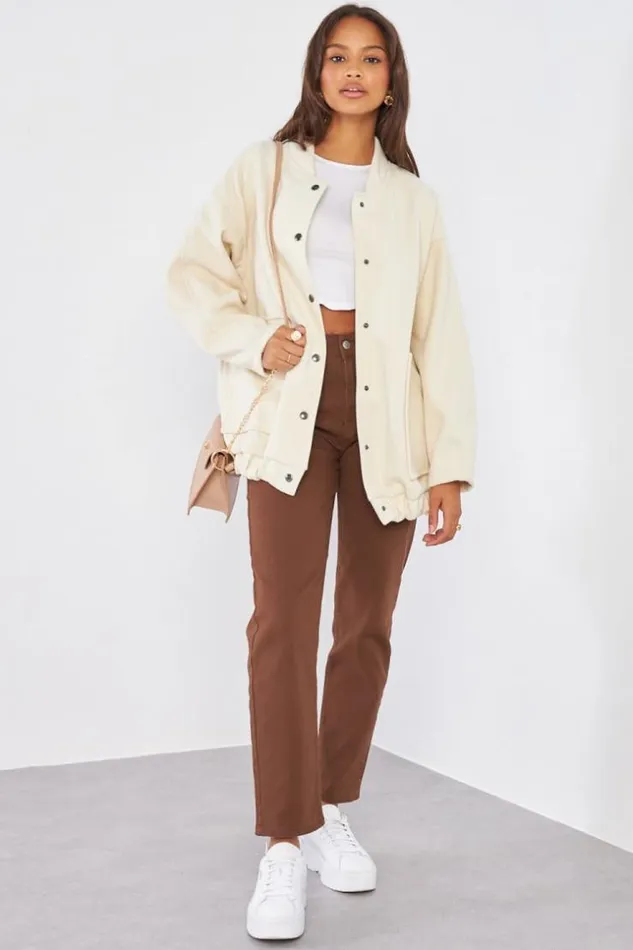 Women Veste Effet Bomber Texture Beige Beige Brentiny Paris Jackets