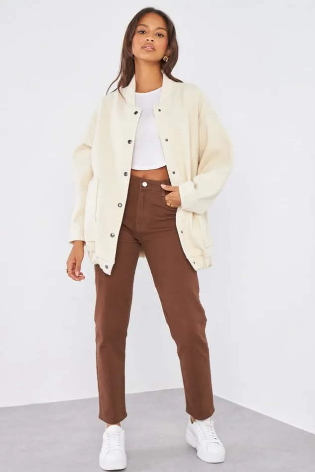 Women Veste Effet Bomber Texture Beige Beige Brentiny Paris Jackets