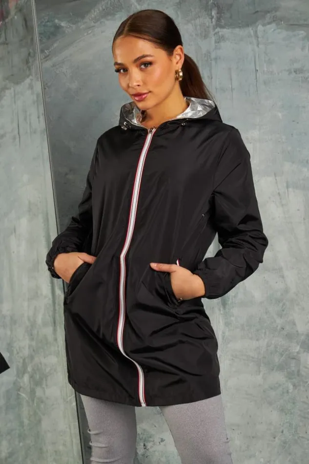 Women Veste Impermable MiLongue Rversible Noire Ou Gris Mtallis Black Brentiny Paris Jackets Women Veste Impermable MiLongue Rversible Noire Ou Gris Mtallis Black Brentiny Paris Jackets