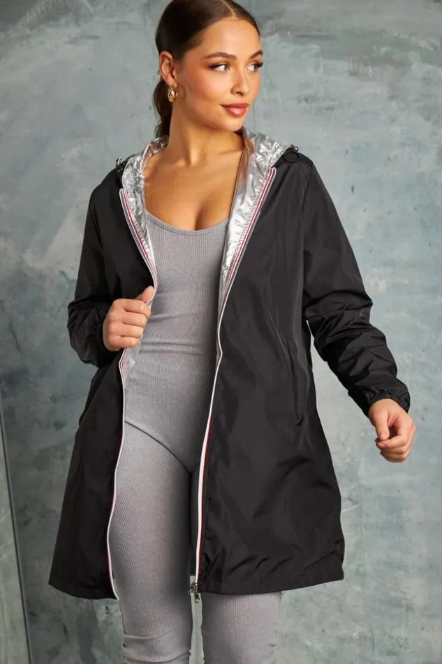 Women Veste Impermable MiLongue Rversible Noire Ou Gris Mtallis Black Brentiny Paris Jackets Women Veste Impermable MiLongue Rversible Noire Ou Gris Mtallis Black Brentiny Paris Jackets