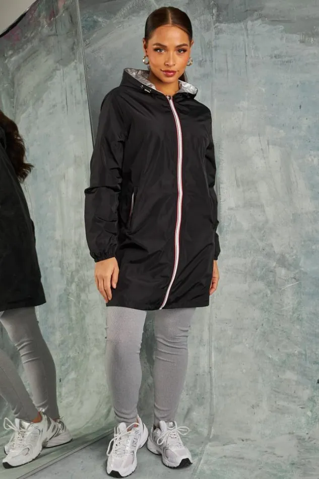 Women Veste Impermable MiLongue Rversible Noire Ou Gris Mtallis Black Brentiny Paris Jackets Women Veste Impermable MiLongue Rversible Noire Ou Gris Mtallis Black Brentiny Paris Jackets
