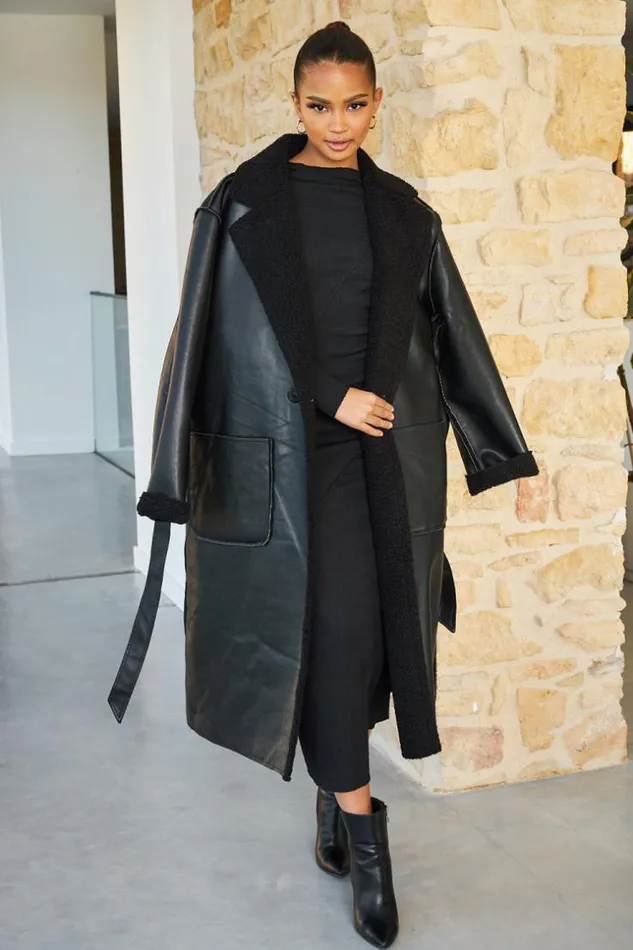 Women Veste Longue Aviateur Noire Peau De Mouton Ceinture Black Brentiny Paris Jackets Women Veste Longue Aviateur Noire Peau De Mouton Ceinture Black Brentiny Paris Jackets