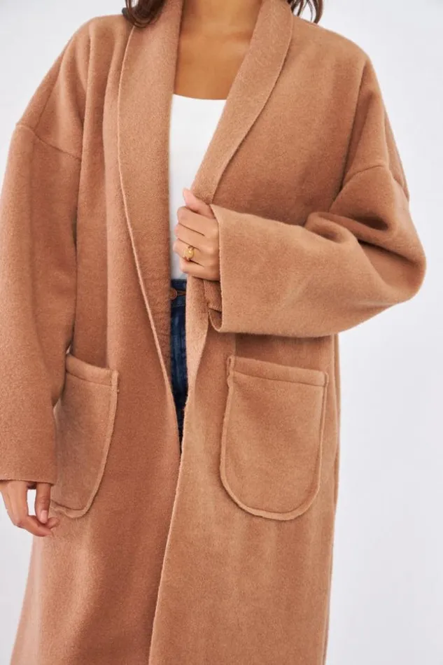 Women Veste Longue Camel Texture Camel Brentiny Paris Jackets