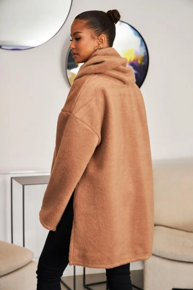Women Veste Texture Camel Avec charpe Intgre Camel Brentiny Paris Jackets