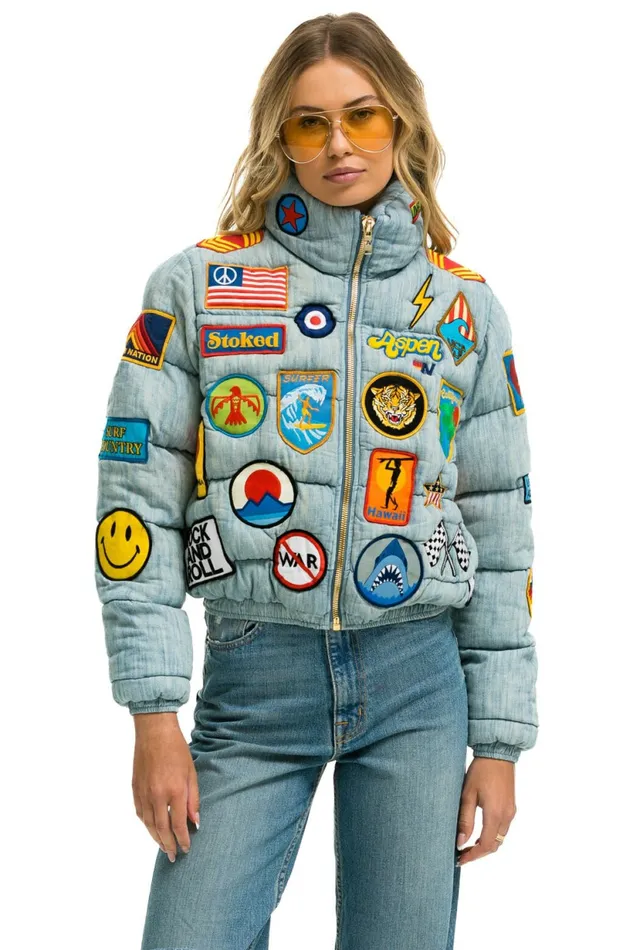 Women VINTAGE PATCH DENIM APRES PUFFER JACKET 8211 VINTAGE Aviator Nation