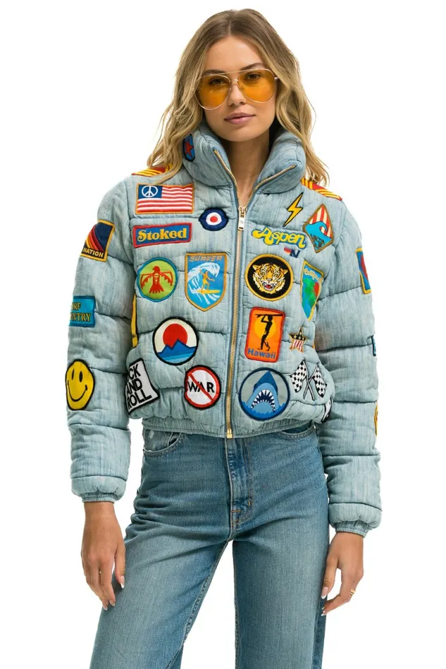 Women VINTAGE PATCH DENIM APRES PUFFER JACKET 8211 VINTAGE Aviator Nation Women VINTAGE PATCH DENIM APRES PUFFER JACKET 8211 VINTAGE Aviator Nation