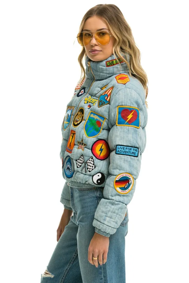 Women VINTAGE PATCH DENIM APRES PUFFER JACKET 8211 VINTAGE Aviator Nation Women VINTAGE PATCH DENIM APRES PUFFER JACKET 8211 VINTAGE Aviator Nation