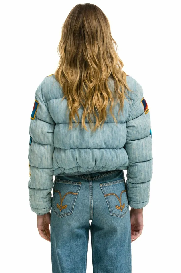 Women VINTAGE PATCH DENIM APRES PUFFER JACKET 8211 VINTAGE Aviator Nation Women VINTAGE PATCH DENIM APRES PUFFER JACKET 8211 VINTAGE Aviator Nation