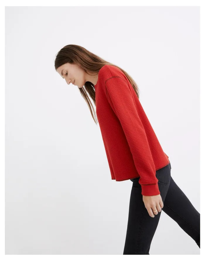 Women Waffle Split Neck Crop Tee Pomegranate Seed Madewell Tees Women Waffle Split Neck Crop Tee Pomegranate Seed Madewell Tees
