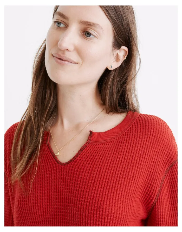 Women Waffle Split Neck Crop Tee Pomegranate Seed Madewell Tees Women Waffle Split Neck Crop Tee Pomegranate Seed Madewell Tees