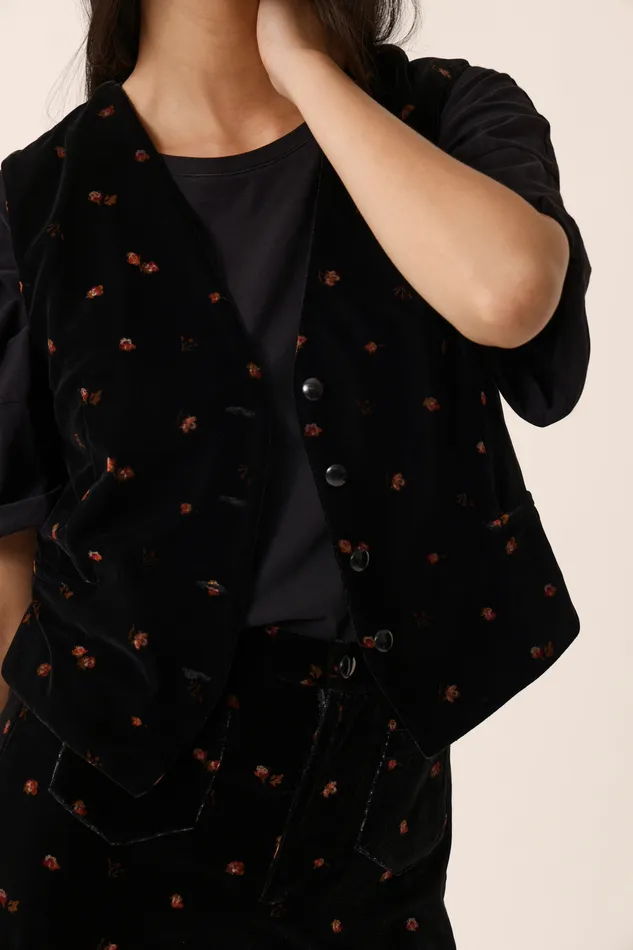 Women Waistcoat Timon Bloom Veste Polyester Velours Noir Des Petits Hauts Coats and Jackets