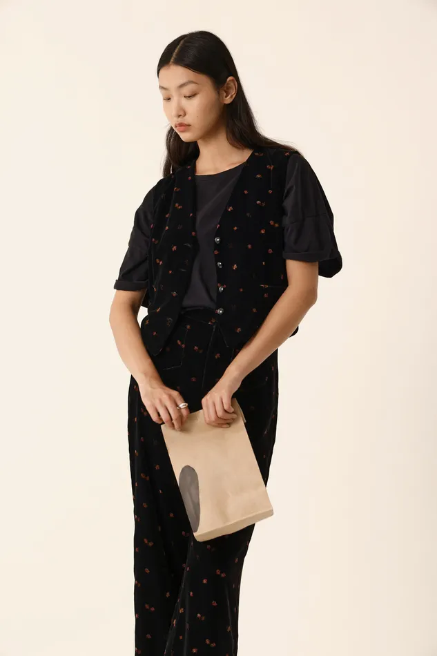 Women Waistcoat Timon Bloom Veste Polyester Velours Noir Des Petits Hauts Coats and Jackets