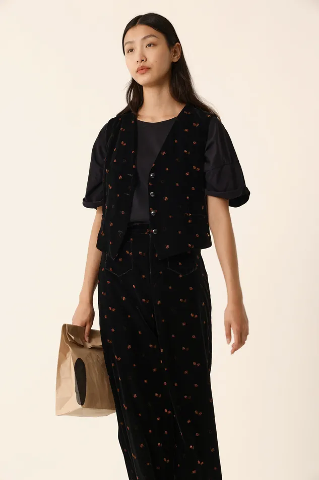 Women Waistcoat Timon Bloom Veste Polyester Velours Noir Des Petits Hauts Coats and Jackets