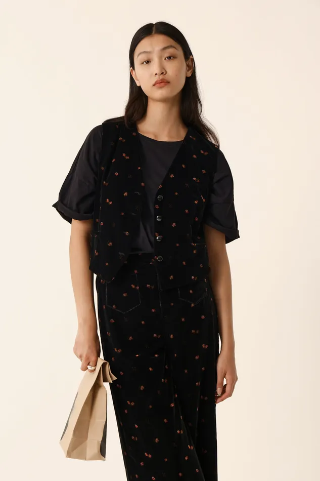 Women Waistcoat Timon Bloom Veste Polyester Velours Noir Des Petits Hauts Coats and Jackets