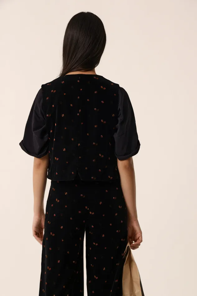 Women Waistcoat Timon Bloom Veste Polyester Velours Noir Des Petits Hauts Coats and Jackets