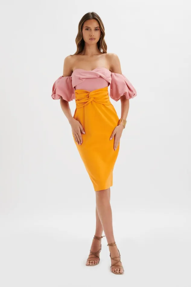 Women Wedding Guest Lavish Alice ELIZA Colour Block Twisted Midi Dress In Pink and Papaya K and Papaya Women Wedding Guest Lavish Alice ELIZA Colour Block Twisted Midi Dress In Pink and Papaya K and Papaya