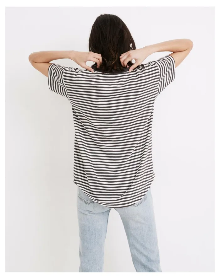 Women Whisper Cotton Rib Crewneck Tee In Damien Stripe Coal Madewell Tees Women Whisper Cotton Rib Crewneck Tee In Damien Stripe Coal Madewell Tees