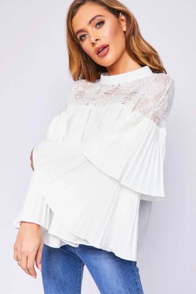 Women White Blouse With Long Puff Sleeves Brentiny Paris Shirts and Blouses
