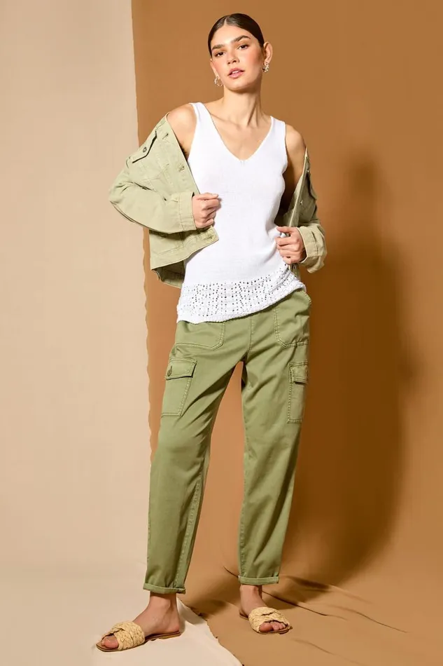 Women White Pointelle VNeck Knitted Vest Top Roman Tops