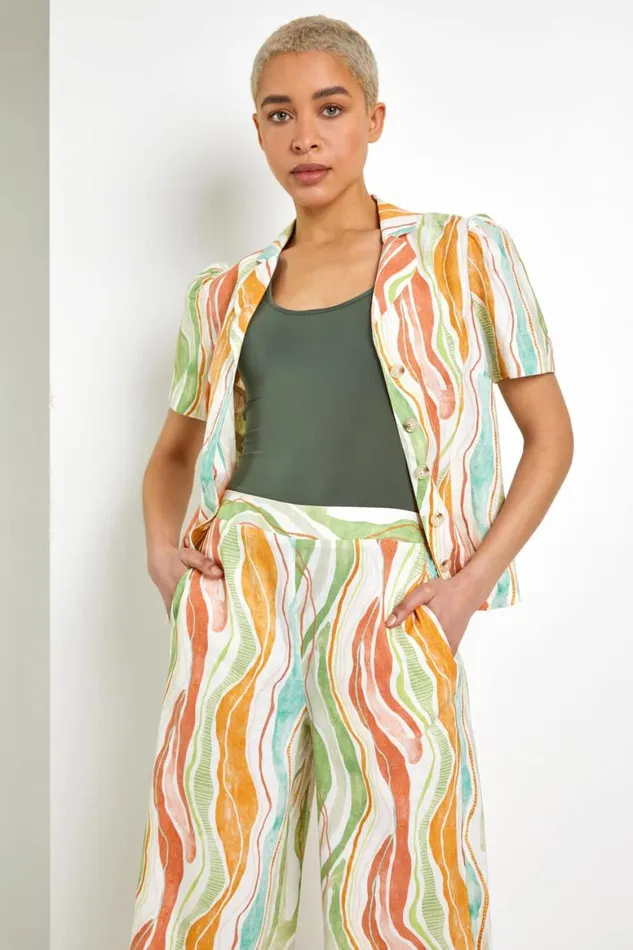 Women White Retro Wave Button Up Top Roman Tops