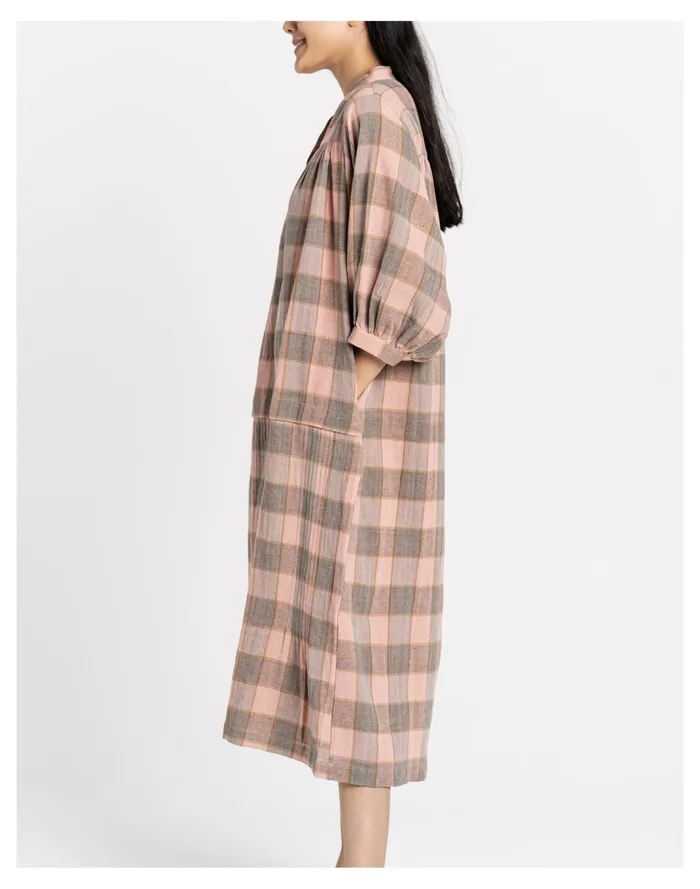 Women World Of Crow Plaid Organic Cotton Gathered Midi Dress Pink Madewell Dresses Women World Of Crow Plaid Organic Cotton Gathered Midi Dress Pink Madewell Dresses