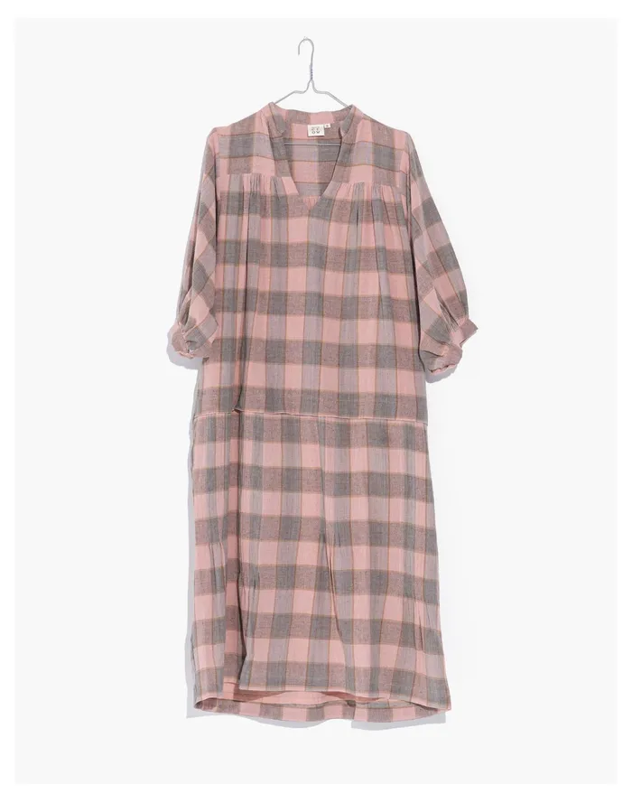 Women World Of Crow Plaid Organic Cotton Gathered Midi Dress Pink Madewell Dresses Women World Of Crow Plaid Organic Cotton Gathered Midi Dress Pink Madewell Dresses