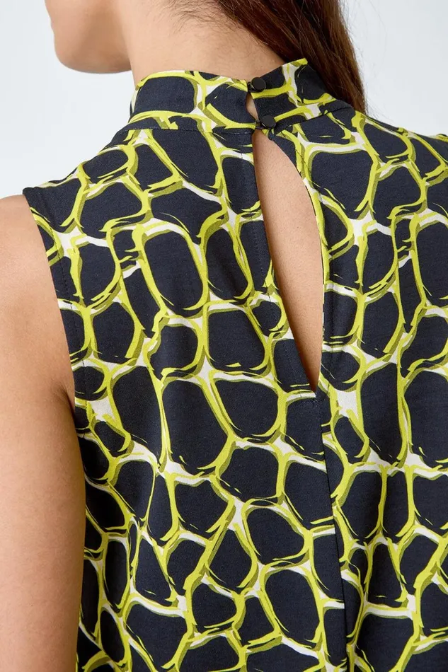 Women Yellow Spot Print Twist Neck Top Roman Tops
