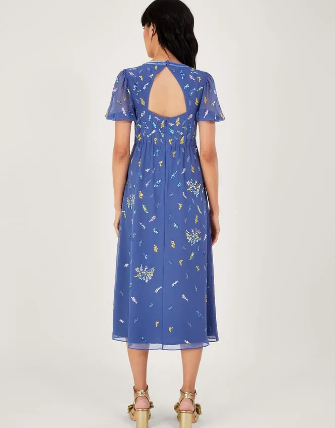 Women Zena Sequin Tea Dress In Recycled Polyester Blue Monsoon Occasionwear
