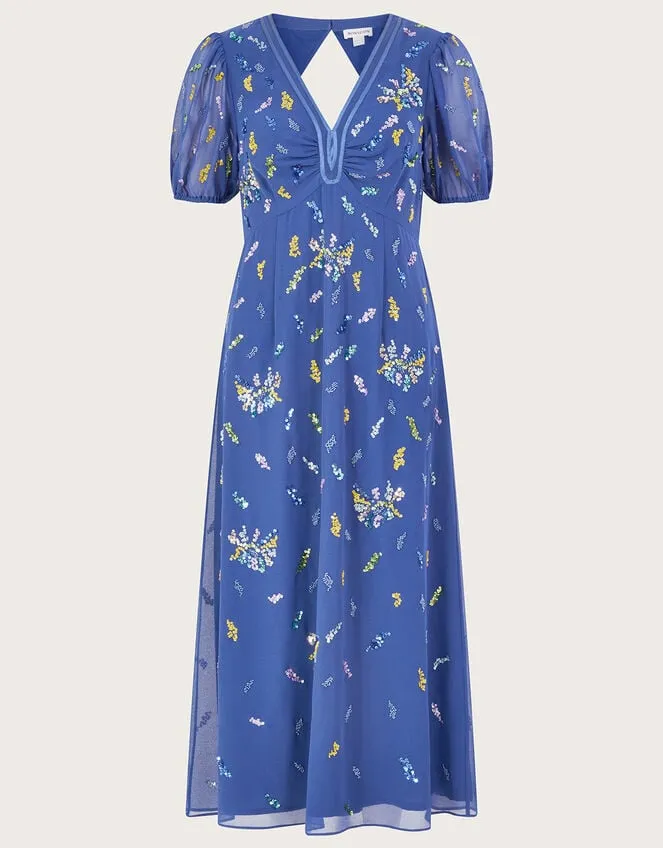 Women Zena Sequin Tea Dress In Recycled Polyester Blue Monsoon Occasionwear
