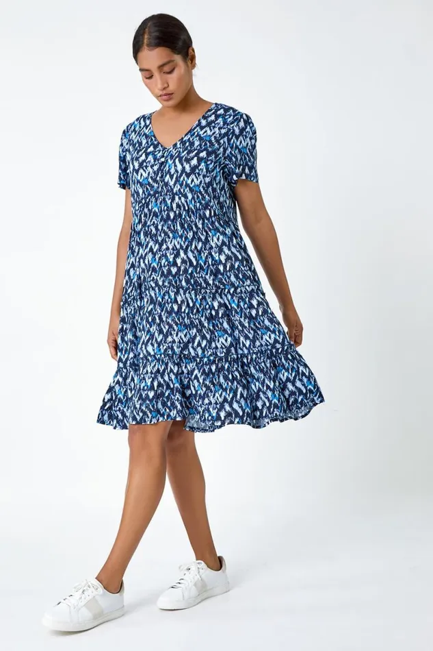Women Zig Zag Pocket Tiered Smock Dress Roman Dresses