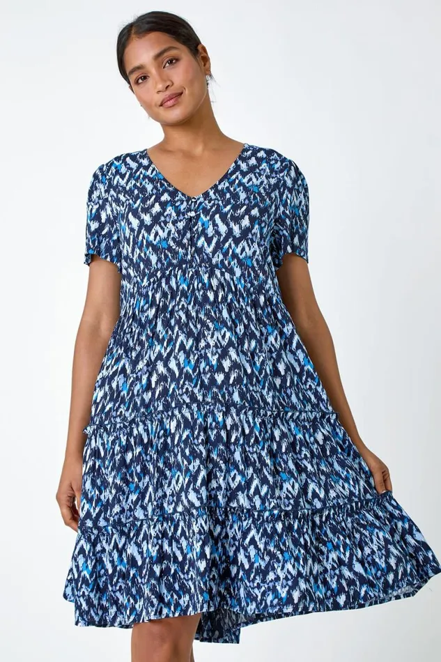Women Zig Zag Pocket Tiered Smock Dress Roman Dresses
