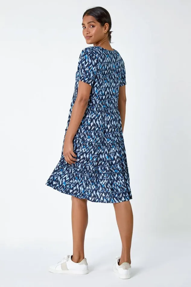 Women Zig Zag Pocket Tiered Smock Dress Roman Dresses