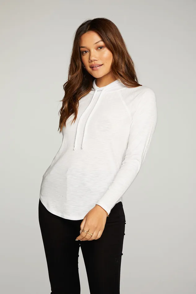 Womens Chaser Brand Gauze Jersey Long Sleeve Funnel Neck Shirttail Raglan Hoodie Outerwear