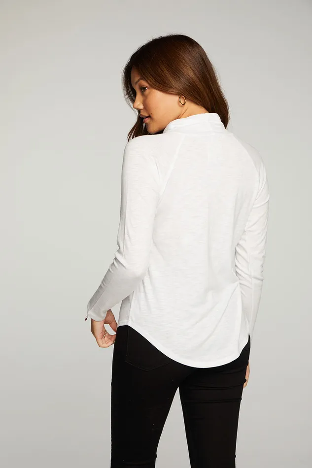 Womens Chaser Brand Gauze Jersey Long Sleeve Funnel Neck Shirttail Raglan Hoodie Outerwear