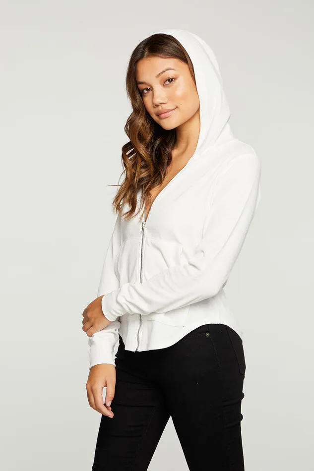 Womens Linen Rib Long Sleeve Shirttail Zip Up Hoodie Outerwear Chaser Brand