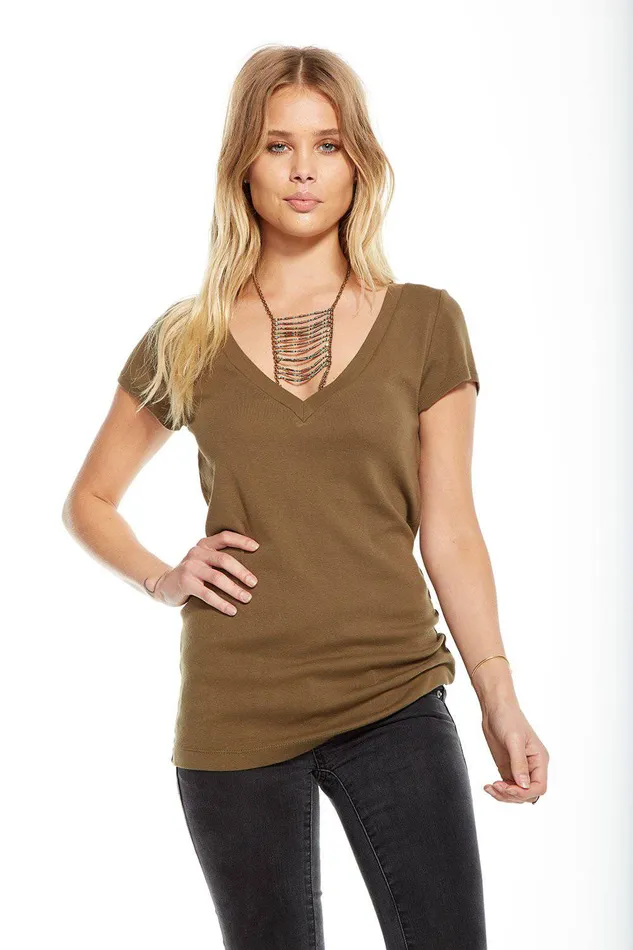 Womens Loungewear Chaser Brand BABY RIB V NECK CAP SLEEVE TEE