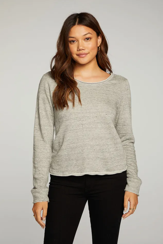 Womens Loungewear Chaser Brand Linen French Terry Long Sleeve Cross Back Pullover