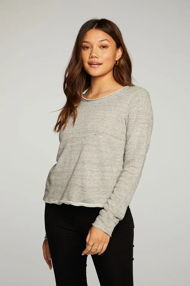 Womens Loungewear Chaser Brand Linen French Terry Long Sleeve Cross Back Pullover