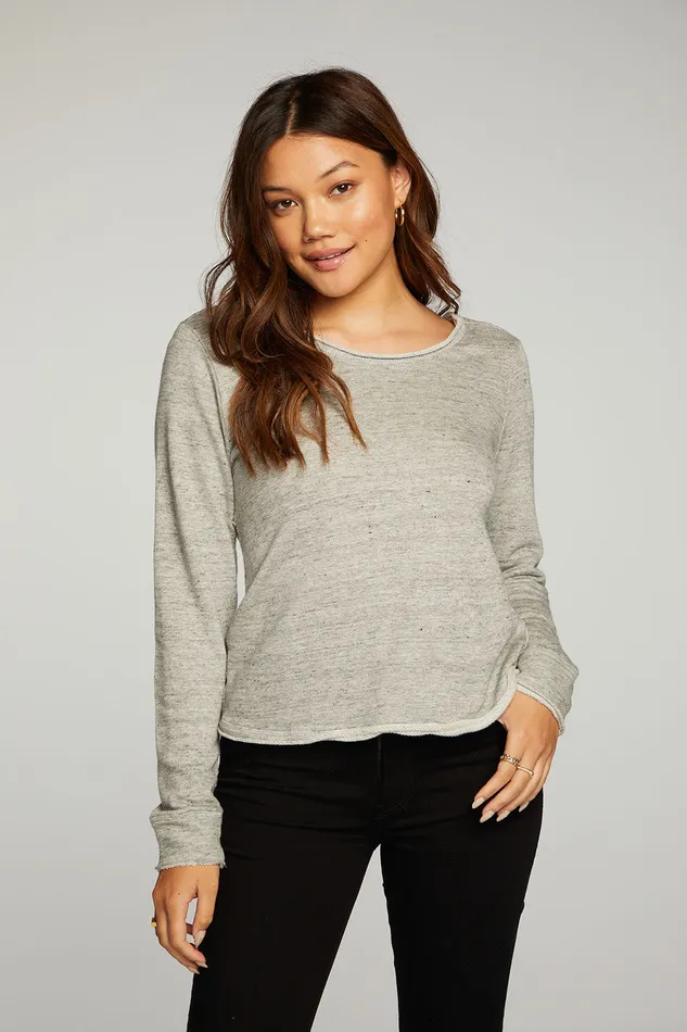 Womens Loungewear Chaser Brand Linen French Terry Long Sleeve Cross Back Pullover