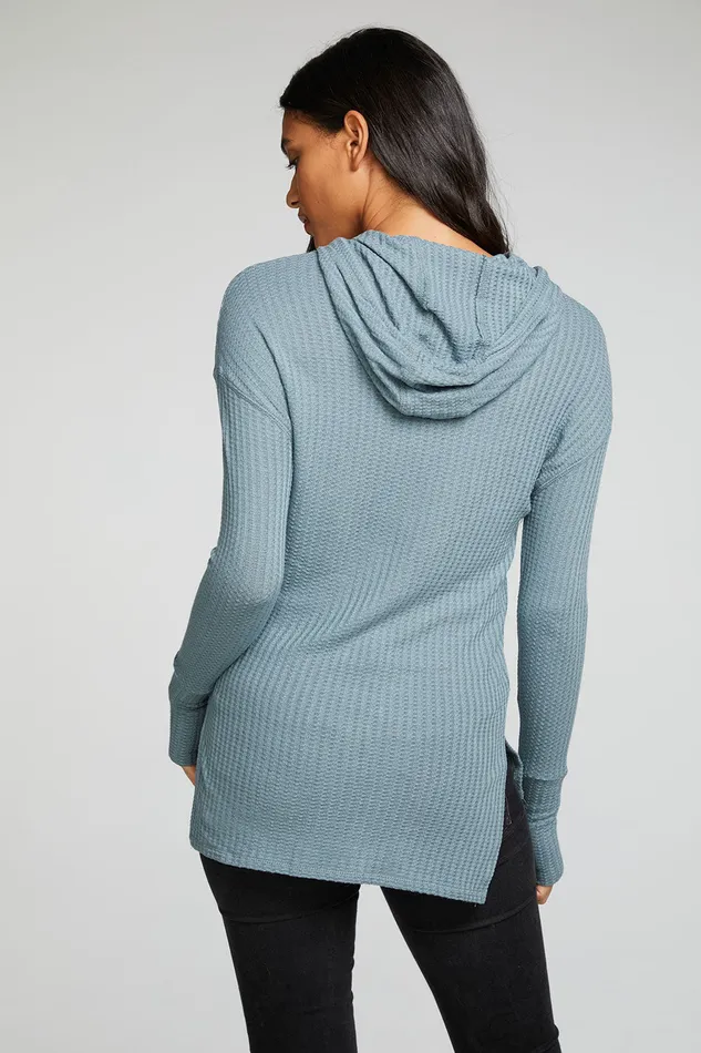 Womens Outerwear Chaser Brand Vintage Thermal Long Sleeve Drop Shoulder Hi Lo Pullover Hoodie