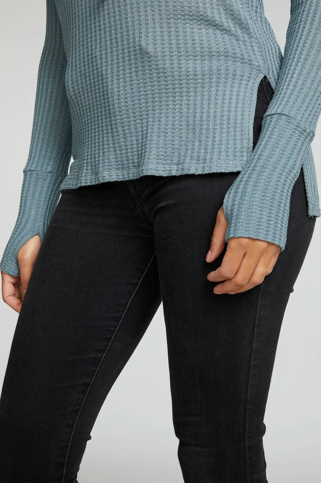 Womens Outerwear Chaser Brand Vintage Thermal Long Sleeve Drop Shoulder Hi Lo Pullover Hoodie