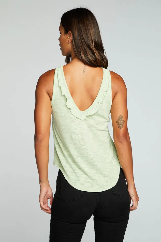 Womens Slub Jersey Deep Ruffle V Back Shirttail Tank Tops Chaser Brand