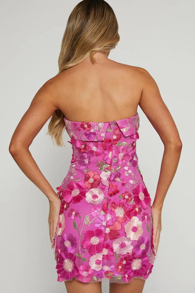Wren Mini Dress 8211 Strapless Bodycon Garden Flowers Dress In Magenta Women Showpo Dresses