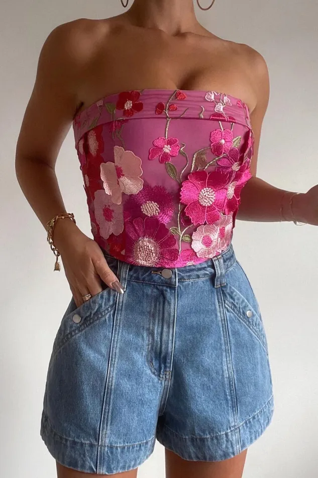 Wren Top 8211 Strapless Garden Flowers Corset Top In Magenta Women Showpo Tops