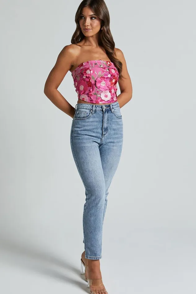 Wren Top 8211 Strapless Garden Flowers Corset Top In Magenta Women Showpo Tops