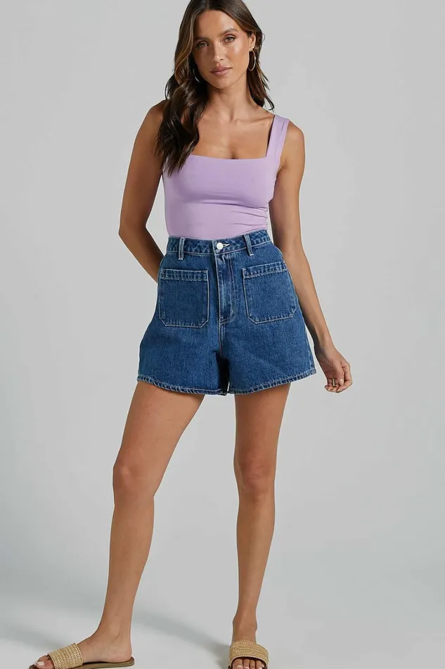 Yeena Shorts 8211 Denim High Waisted In Mid Blue Wash Women Showpo Conscious