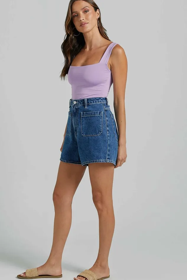 Yeena Shorts 8211 Denim High Waisted In Mid Blue Wash Women Showpo Conscious