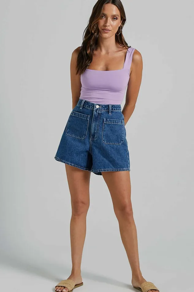 Yeena Shorts 8211 Denim High Waisted In Mid Blue Wash Women Showpo Conscious