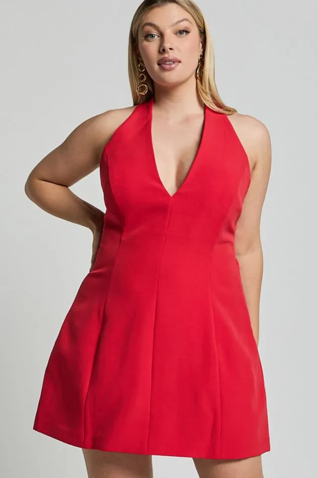 Yelena Mini Dress 8211 Halter Neck Bow Detail Mini Dress In Red Women Showpo Curve Clothes